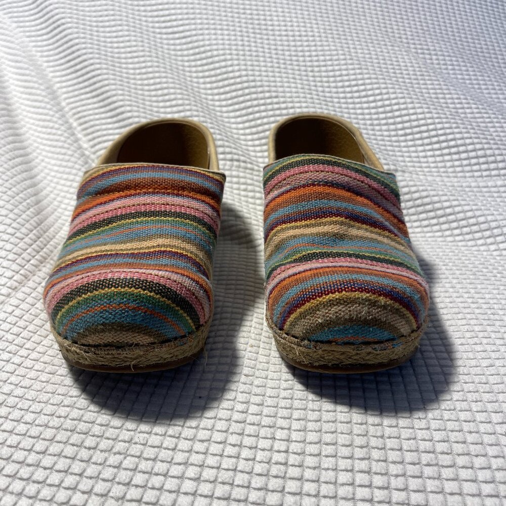 Dansko Clogs Women 36 Multicolor Striped Vegan Fabric Espadrille Wedge 026270300